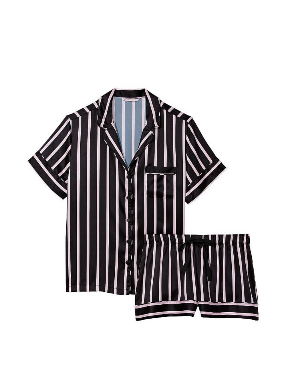 Victoria Secret Striped Satin Pajama Set in Black and Pink